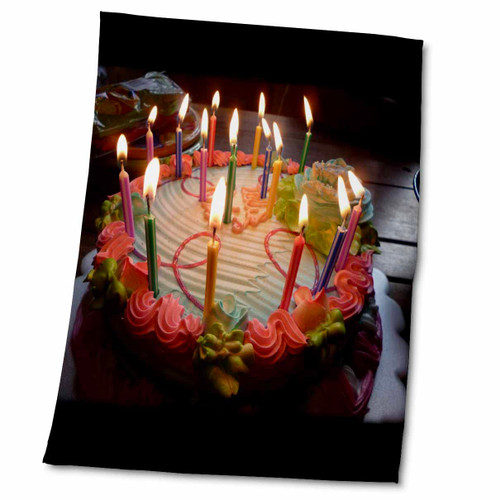 3dRose Sandy Mertens Celebrations - Birthday Cake with Lit Candles - Towels (twl-213002-2)