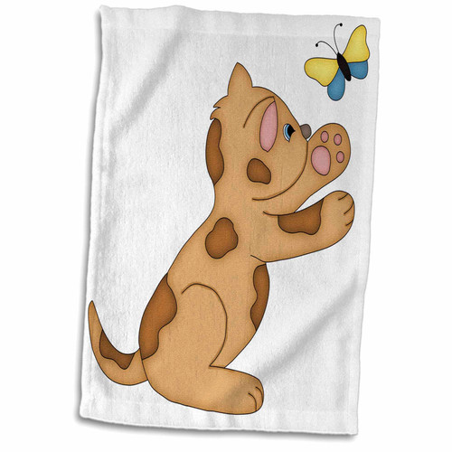 3dRose Cute Brown Cat Chasing A Butterfly Illustration - Towels (twl-215460-1) 3dRose Cute Brown Cat Chasing A Butterfly Illustration - Towels (twl-215460-1)