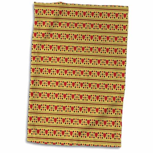 3dRose Cute Red Hearts, Flowers, and Dots On Yellow - Towels (twl-215513-1)
