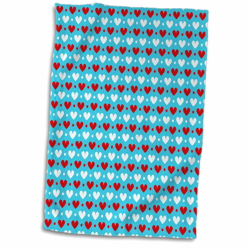 3dRose Cute Red and White Hearts and Dots On Light Blue Pattern - Towels (twl-215834-1)