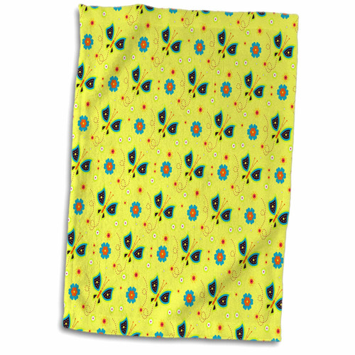3dRose Dark Blue and Light Blue Butterflies On Yellow Pattern - Towels (twl-215879-1) 3dRose Dark Blue and Light Blue Butterflies On Yellow Pattern - Towels (twl-215879-1)