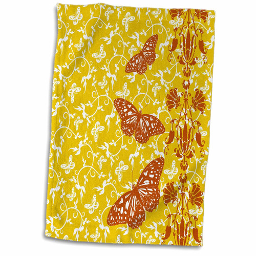 3dRose Orange Butterflies over yellow floral Background - Towels (twl-220203-1) 3dRose Orange Butterflies over yellow floral Background - Towels (twl-220203-1)