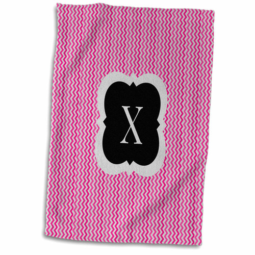 3dRose BrooklynMeme Designs - Pink and grey chevron monogram initial X - Towels (twl-222060-1)