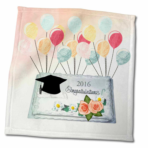 3dRose Congratulations 2016, Graduation Cap, Diploma, Cake, Balloon, Orange - Towels (twl-223565-3)