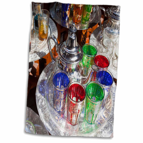 3dRose Pots of mint tea and glasses, The Souk, Marrakech, Morocco - Towels (twl-225030-1)