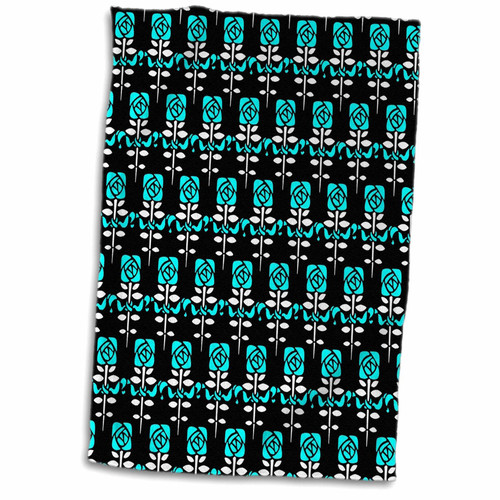 3dRose Blue and White Rose Pattern on Black Background - Towels (twl-241089-1) 3dRose Blue and White Rose Pattern on Black Background - Towels (twl-241089-1)