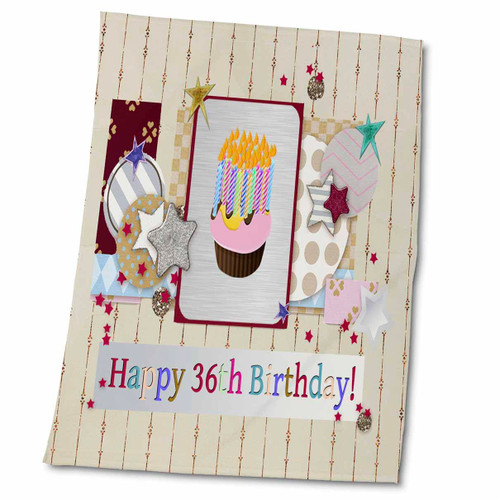 3dRose Collage of Stars, Cupcake, and Candle, Happy 36th Birthday - Towels (twl-243668-2)