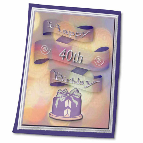 3dRose Beverly Turner Birthday Design - Ribbon and Cake Happy 40th Birthday - Towels (twl-24380-2)