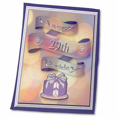 3dRose Beverly Turner Birthday Design - Ribbon and Cake Happy 29th Birthday - Towels (twl-24405-2)