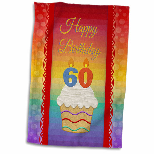 3dRose Cupcake with Number Candles, 60 Years Old Birthday - Towels (twl-244810-1)