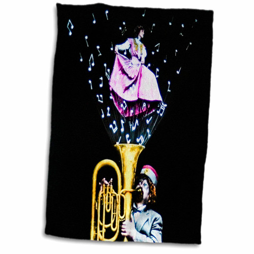 3dRose Vintage Tuba Player and Singer Music Notes Magic Lantern Hand Colored - Towels (twl-245956-1)
