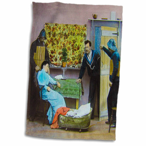 3dRose Scenes from the Past Magic Lantern - Victorian Terrible Christmas Eve No. 21 Daddy is Home and Safe 1890-12x18 Towel (twl_246156_1)