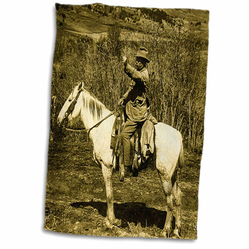 3dRose Vintage Teddy Roosevelt on Horseback Colorado Rocky Mountains - Towels (twl-246406-1)