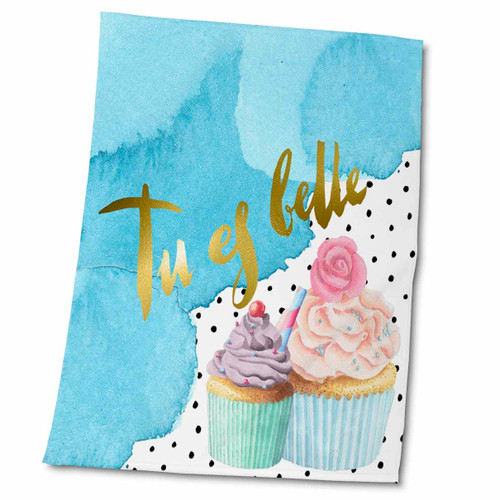 3dRose Tu ES Belle - Cute Cakes and Sweets Gold Typography Illustration - Towels (twl-275482-2)