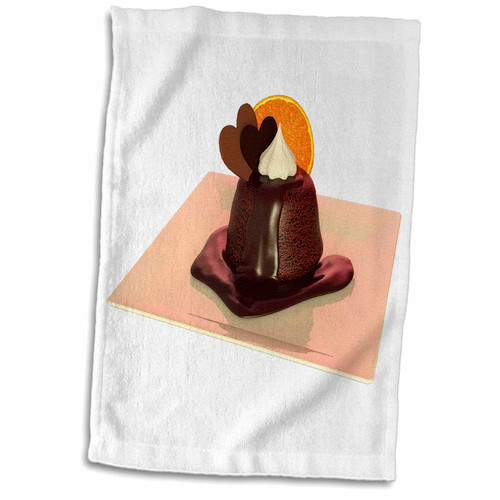 3dRose Chocolate Cake with Chocolate Sauce Topped with Whipped Cream and an... - Towels (twl-370659-1)