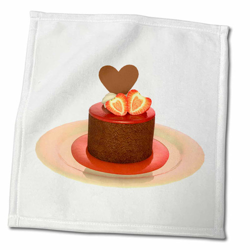 3dRose Cake with Strawberry Sauce Topped with Strawberries and a Chocolate... - Towels (twl-370660-3)