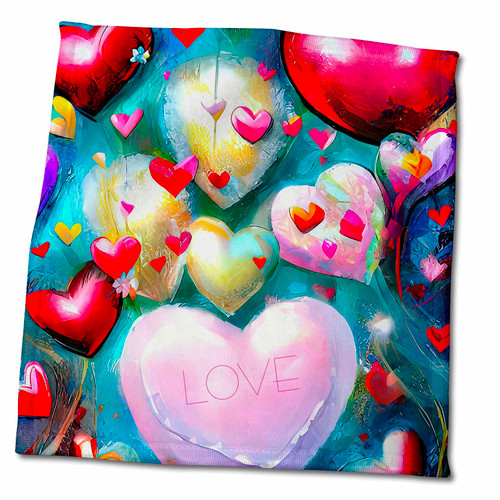 3dRose Valentines Day. Love. Pink, red, Yellow Hearts. Elegant Card, Gift - Towels (twl-374939-3)