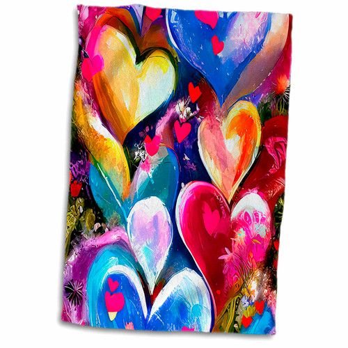 3dRose Valentines Day. Love is in The air. Colorful Hearts. Chic Gift, Card - Towels (twl-374940-1)