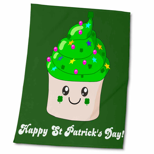 3dRose Happy Saint Patricks Day - St Paddys Cute Green Cupcake - Kawaii... - Towels (twl-76575-2)