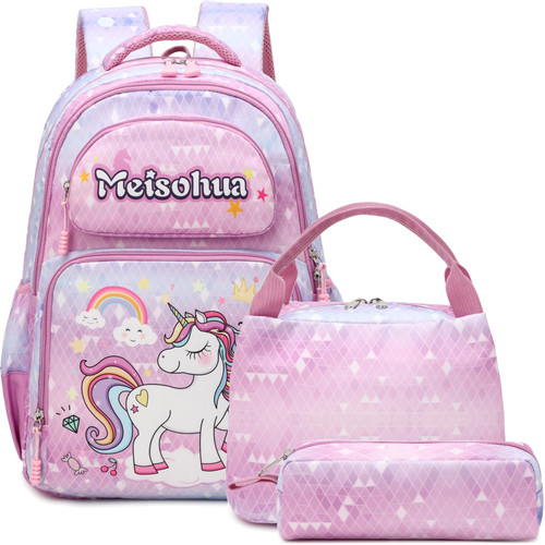 Meisohua Girls Backpack for School Elementary Kids Unicorn Backpack 3 in 1 Kids Bookbag Sets for Girls School Bags with Lunch Bag Pencil Pouch