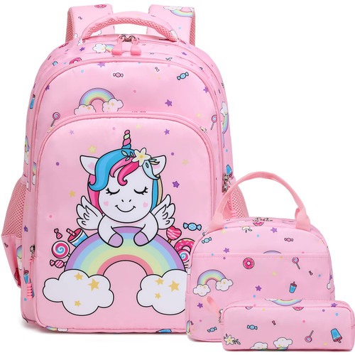 Dafelile Girls Backpack Unicorn Backpack for Girls 3 in 1 Set Rainbow Backpack for Girls Bookbag School Bags with Lunch Bag Pencil Bag