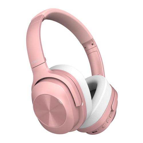 FORALL Active Noise Cancelling Headphones, Over Ear Wireless Bluetooth Headphones, Hi-Res Audio, Deep Bass Memory Foam Ear Cups, 40H Playtime for Travel Home Office - Rose Gold