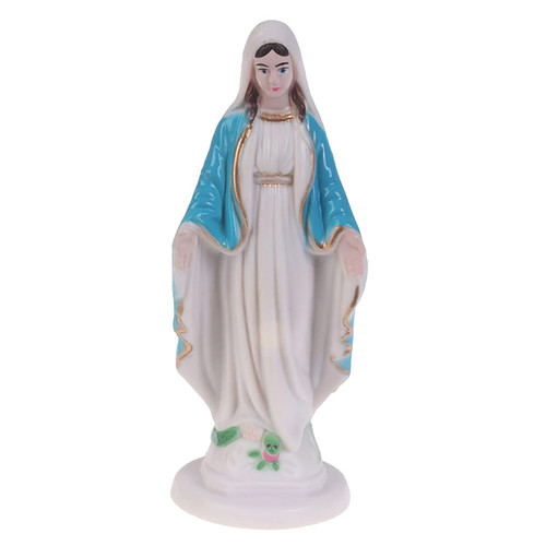 Queenbox 3.9" Plastic Blessed Catholic Mary Sculpture, Grace Lady Hand Italian Style Religious Durable Garden Statue Virgin Mother Figurine, 01