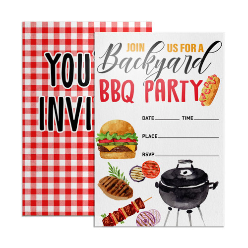 UDNADKEX BBQ Party Invitations with Envelopes, Summer Barbecue Cookout Party Invites, Backyard Picnic Invite Cards, Backyard BBQ Party, 4"x6" Set of 20