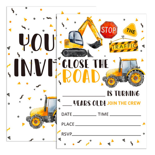 UDNADKEX Birthday Invitations for Boy Construction with Envelopes, Invites for Birthday Party Dump Trucks, Excavator Birthday Party Invite Cards, Join The Crew, 4"x6" Set of 20