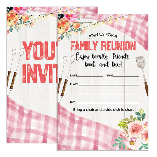 UDNADKEX Family Reunion Invitations for Summer BBQ Party with Envelopes, Barbecue Summer Pool Birthday Housewarming Invites, Grill Picnic Cookout Invite Cards, Enjoy Family Friend, 4"x6" Set of 20