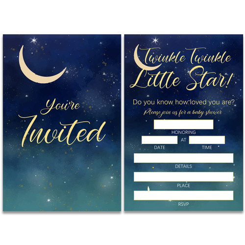 Twinkle Little Star Baby Shower Party Invitations Fill-In Set of 20 with Envelopes Party Invites Cards Party Supplies Decoration,Double Sided