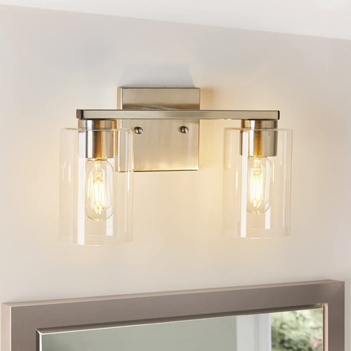 Brushed Nickel Bathroom Vanity Light Fixtures 2-Light Bathroom Vanity Light Modern Bathroom Light Fixtures with Clear Glass Shade, Metal Wall Wall Light Over Mirror Bedroom Living Room Hallway Brushed Nickel Bathroom Vanity Light Fixtures 2-Light Bathroom Vanity Light Modern Bathroom Light Fixtures with Clear Glass Shade, Metal Wall Wall Light Over Mirror Bedroom Living Room Hallway