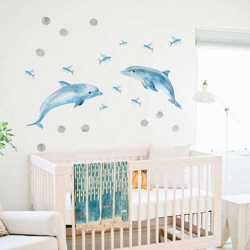 funlife Watercolor Wall Decals Peel and Stick, Ocean Animals Wall Stickers, Under The Sea Wall Decal Stickers for Kids Room Bedroom Playroom Nursery Room, Sea Animals 2