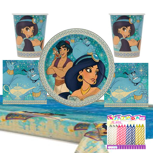 Disney Aladdin Party Supplies Pack Serves 16: | Jasmine | Birthday Party Supplies - 9" Plates Luncheon Napkins Cups and Table Cover with Birthday Candles (Bunde for 16) Disney Aladdin Party Supplies Pack Serves 16: | Jasmine | Birthday Party Supplies - 9" Plates Luncheon Napkins Cups and Table Cover with Birthday Candles (Bunde for 16)