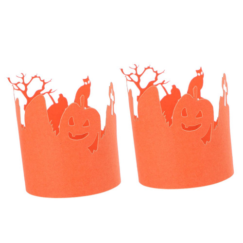 LABRIMP 20pcs Halloween Paper Lampshade Tissue Wrapping Paper Electronic Menorah Cake Ornament Party Supplies Halloween Cupcake Wrappers Paper Candle Lampshade Paper Candle Rims Orange LED
