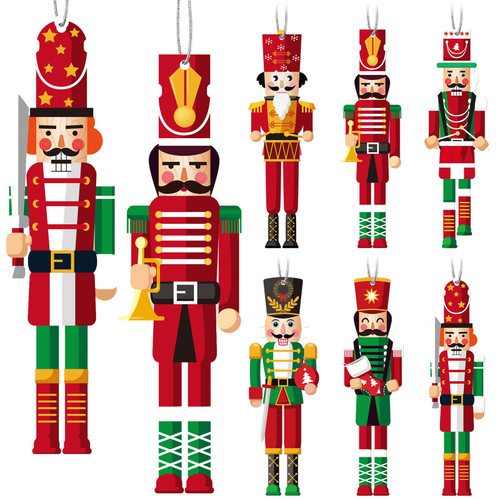 48 Pcs Christmas Nutcrackers Decorations Wooden Nutcracker Hanging Ornaments Set Holiday Nutcracker Figures Nutcracker Party Decor King and Soldier Nutcracker for Christmas Tree Party Supply (Cute)