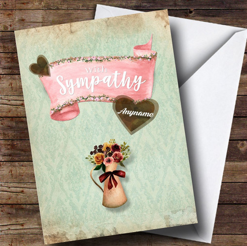 Personalized Vintage Scroll & Vase Sympathy Sympathy Greetings Card