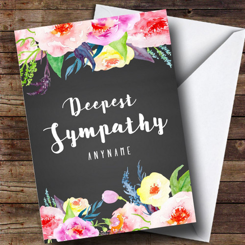 Personalized Floral Chalk Deepest Sympathy Sympathy Greetings Card
