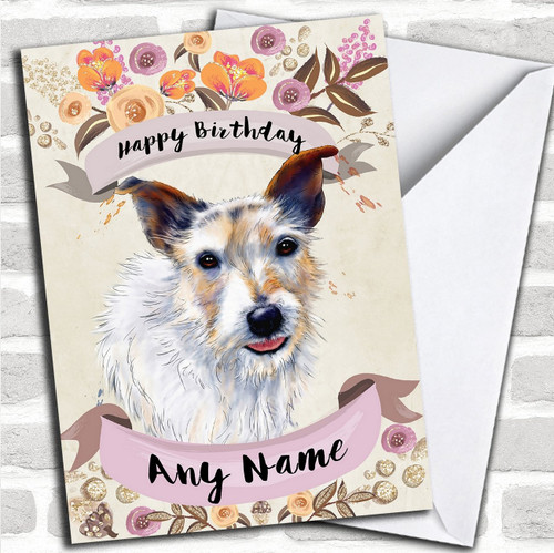 Rustic Gold Dog Jack Russell Personalized Birthday Greetings Card
