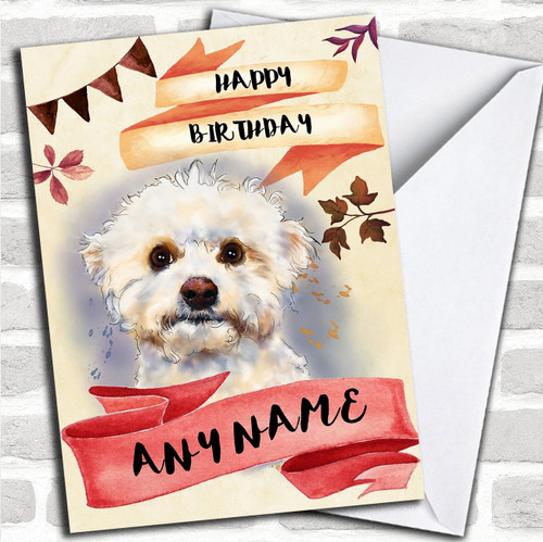 Watercolour Rustic Bichon Frise Dog Personalized Birthday Greetings Card