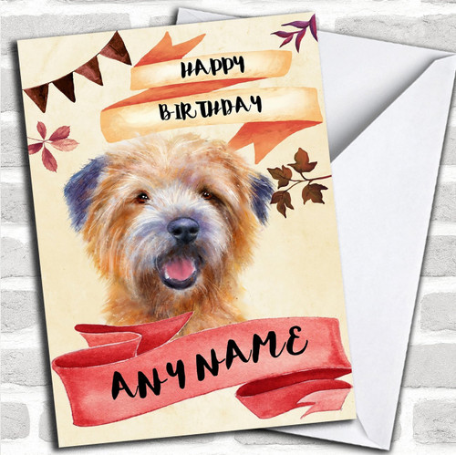 Watercolour Rustic Dog Cairn Terrier Personalized Birthday Greetings Card