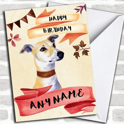 Watercolour Rustic Dog Lurcher Personalized Birthday Greetings Card