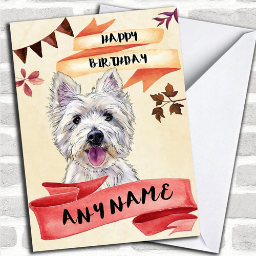 Watercolour Rustic Westie West Highland Terrier Dog Personalized Birthday Greetings Card