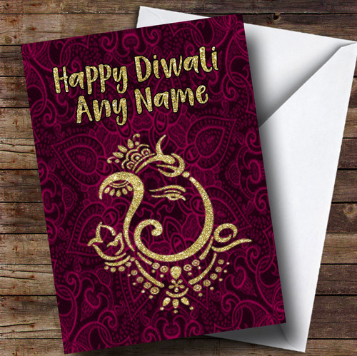 Hindu Pattern Ganesh Pink Personalized Diwali Greetings Greetings Card