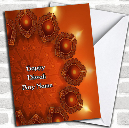 Orange Lights Personalized Diwali Greetings Greetings Card
