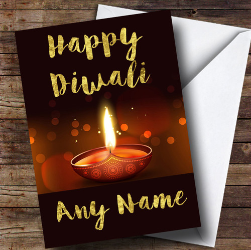 Golden Brown Candle Personalized Diwali Greetings Greetings Card