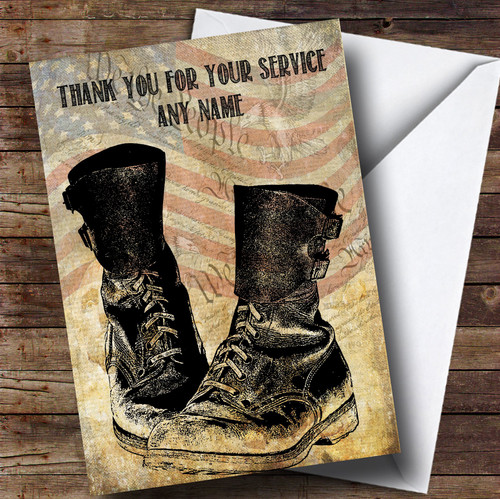 Army Boots American Flag Personalized Retirement Greetings Greetings Card