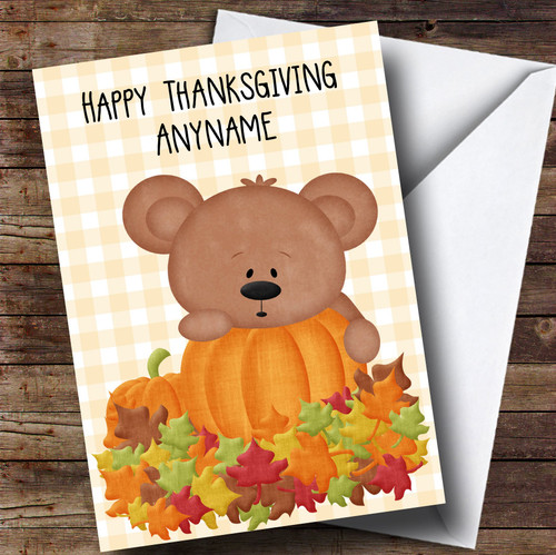 Teddy & Pumpkin Personalized Thanksgiving Greetings Greetings Card
