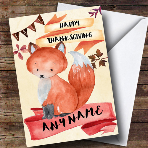Watercolour Fox Personalized Thanksgiving Greetings Greetings Card