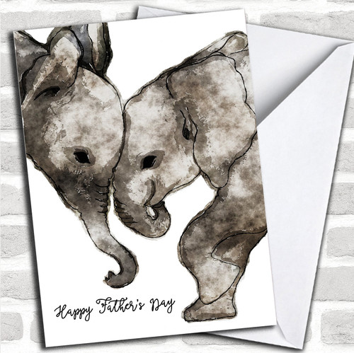 Cute Elephants Watercolour Personalized Father's Day Greetings Card